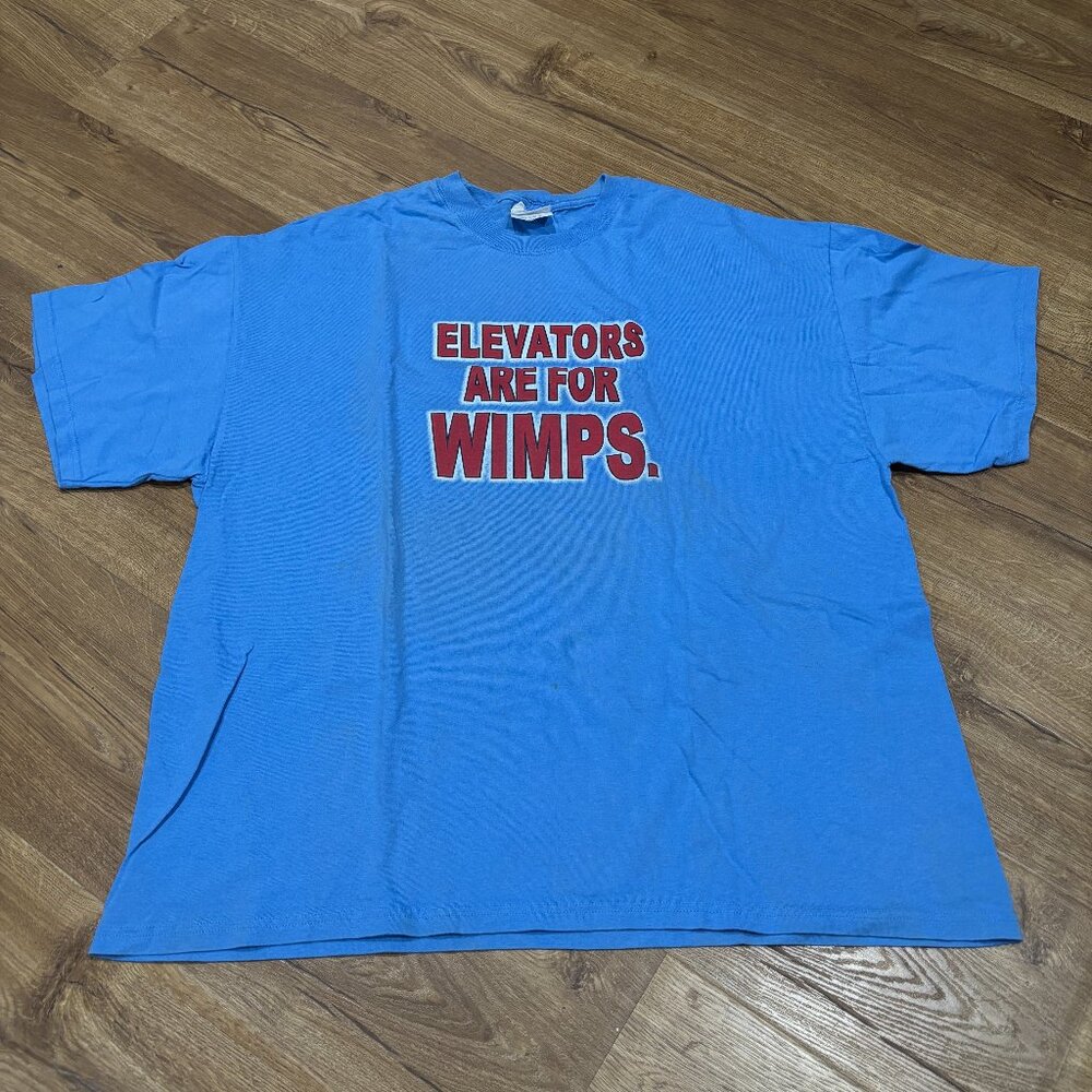 Vintage Hanes Heavyweight Blue "Elevators are for Wimps" funny Humor Shirt